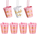 Team Bride and Bride Shot Glass, 7 Pieces Beads Bridal Snap Pink Bridal Team Shot Glasses + 1 Piece Beads Bridal Shot Glass Plastic Necklace Chain Wine Cup for Wedding Bachelorette Party Hen