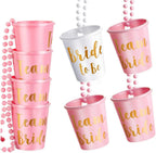 Team Bride and Bride Shot Glass, 7 Pieces Beads Bridal Snap Pink Bridal Team Shot Glasses + 1 Piece Beads Bridal Shot Glass Plastic Necklace Chain Wine Cup for Wedding Bachelorette Party Hen