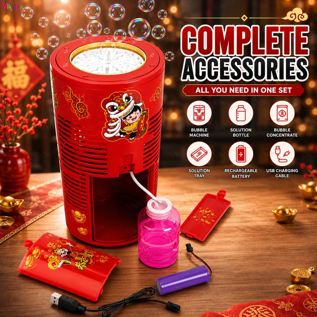 Bubble Maker Machine with Light & Music - 1 Bubble Solution Bottle - for Indoor Outdoor Birthday Party