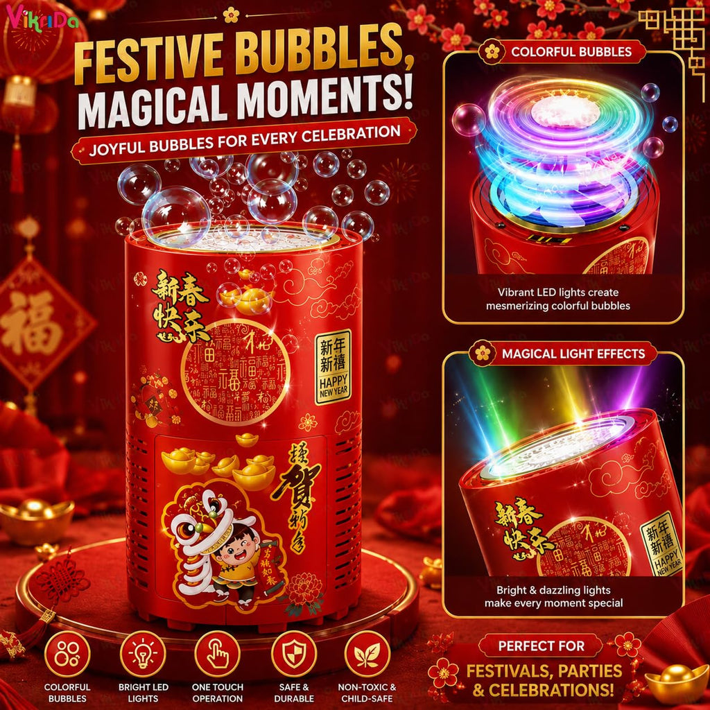 Bubble Maker Machine with Light & Music - 1 Bubble Solution Bottle - for Indoor Outdoor Birthday Party