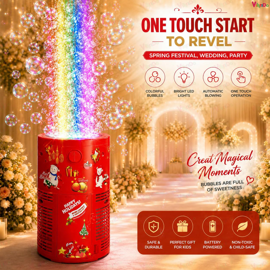 Bubble Maker Machine with Light & Music - 1 Bubble Solution Bottle - for Indoor Outdoor Birthday Party