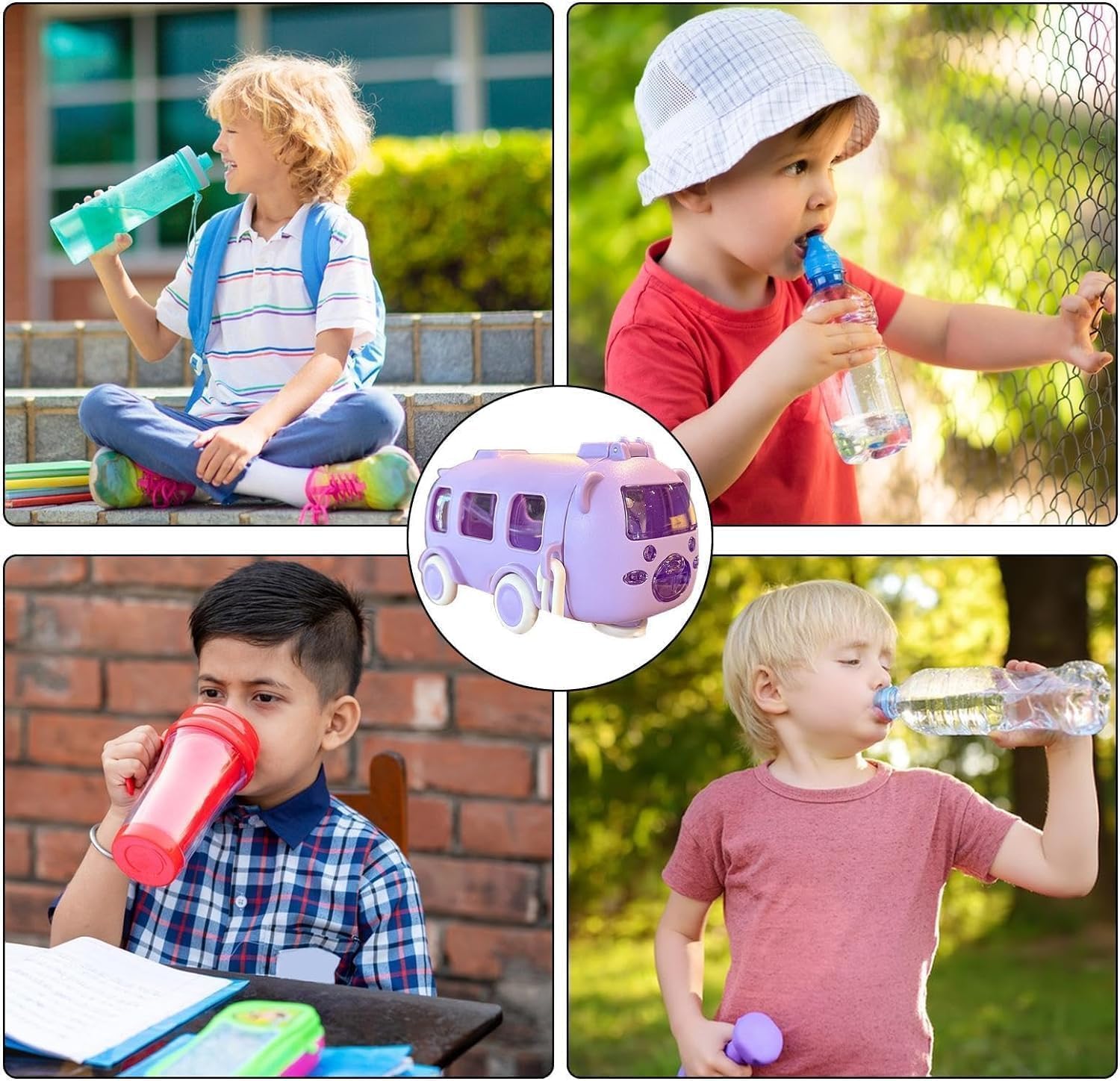 Bus Water Bottle For Kids With Strap, Sipper, & Straw | Leakproof, Bpa Free With Lock, 500 Ml | Tritan Water Bottle For School Kids | Cute Bus Shaped Water Bottle For Girls & Boys