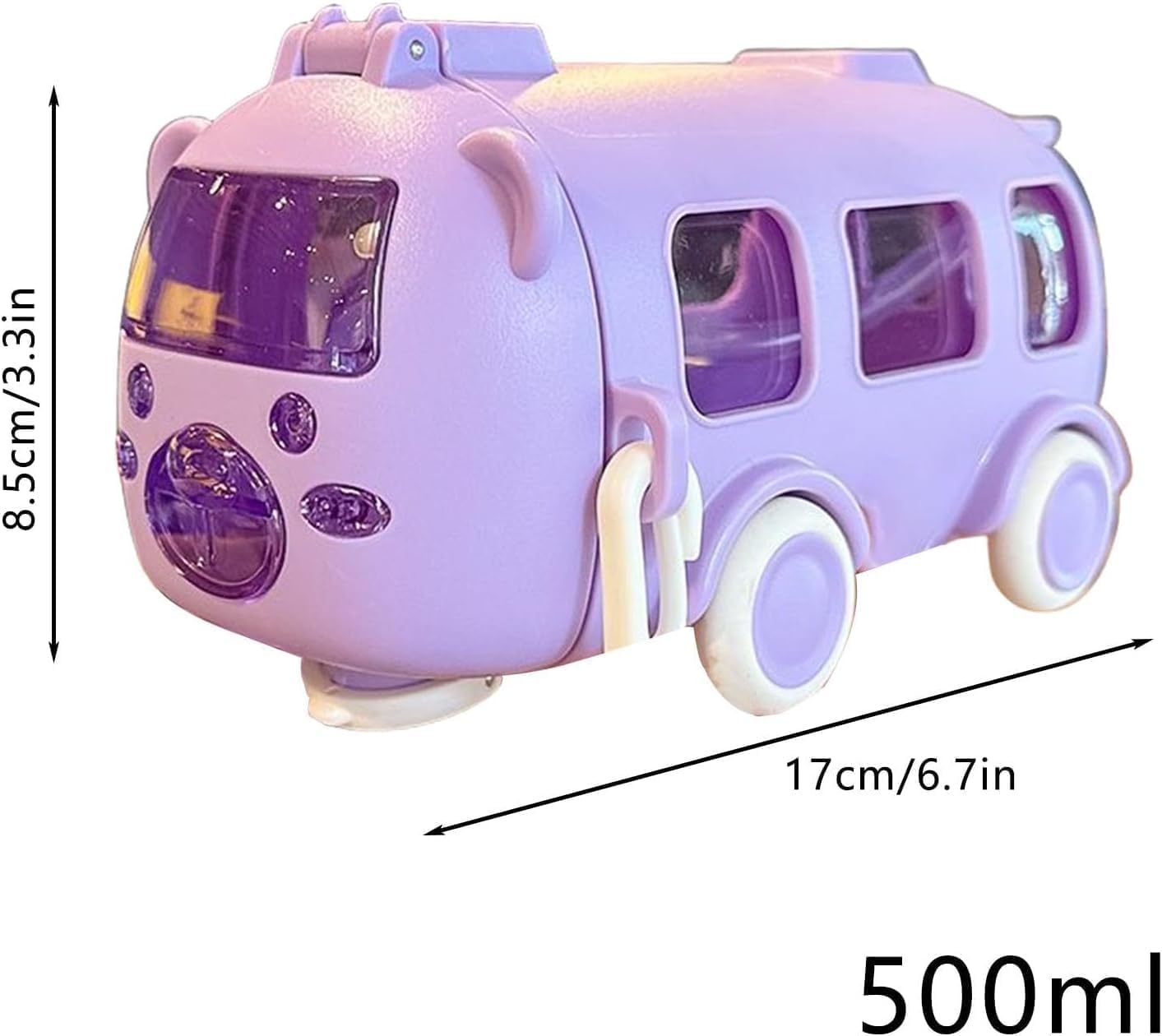 ZYOZ Bus Shape Water Bottle For Kids With Strap, Sipper, & Straw | Leak proof, Bpa Free With Lock, 500 Ml | ZYOZ Water Bottle For School Kids | Cute Bus Shaped Water Bottle For Girls & Boys(random colour)