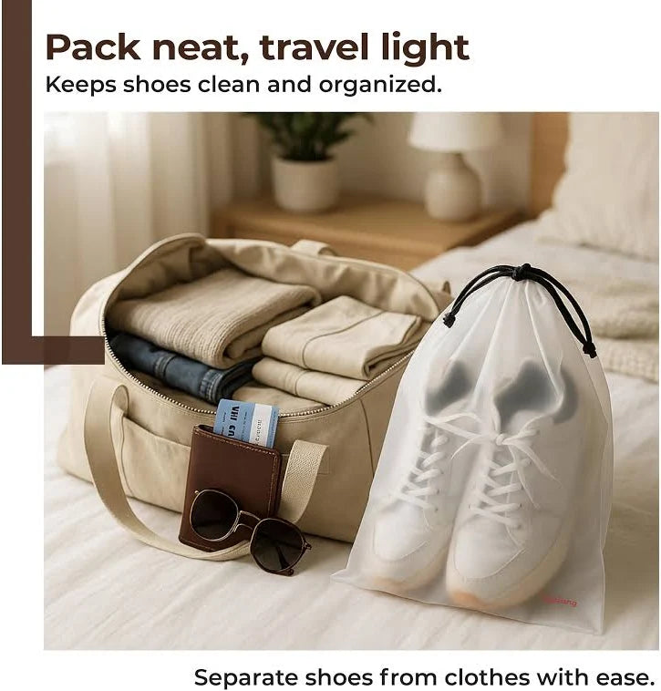 Shoe Bags for Travel, Drawstring Travel Shoe Bags for Packing, Dustproof Portable Travel Shoe Storage Bag for Men and Women, Clear, Large, 10 Pack