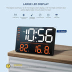 LED Large Digital Wall Clock Remote Control Temperature Date Week Display Adjustable Brightness Modern Living Room Alarms Clocks Digital Wall Clock Rectangle
