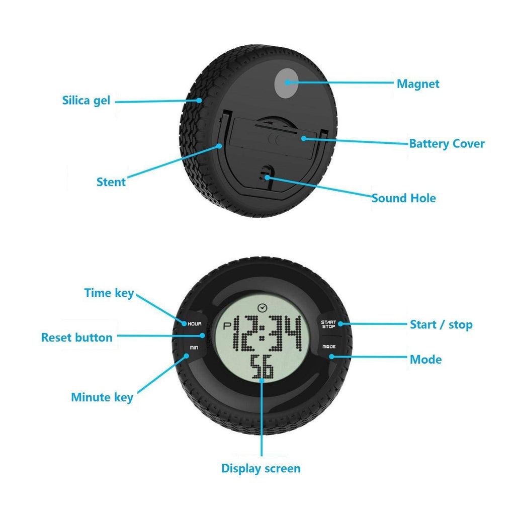 Waterproof Tire Shape Electronic Digital Alarm Clock Timer with Fridge Magnet random colour