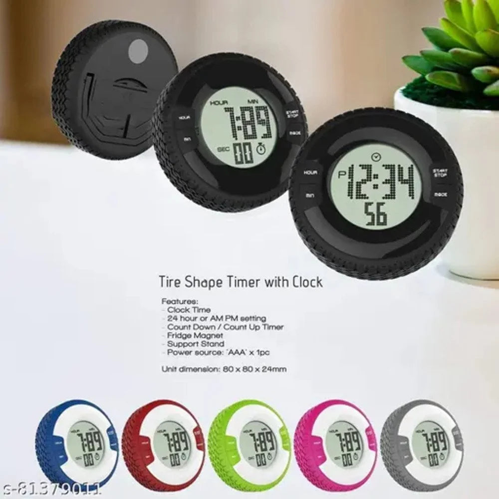 Waterproof Tire Shape Electronic Digital Alarm Clock Timer with Fridge Magnet random colour