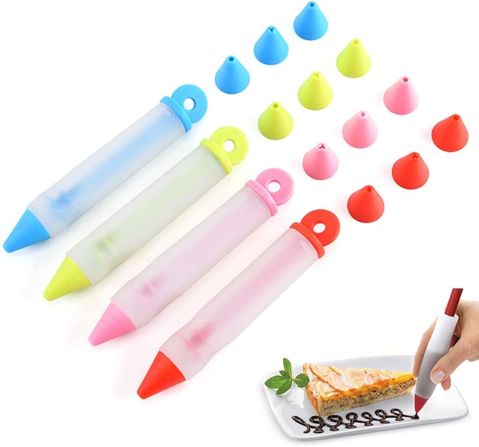 Silicone Cake Decorating Pen Colorful Food Writing Pens with 4 Piping Nozzles | Chocolate, Icing, Cream & Jam Decorating Tool for Cookies, Cakes, Pastries & More Main image
