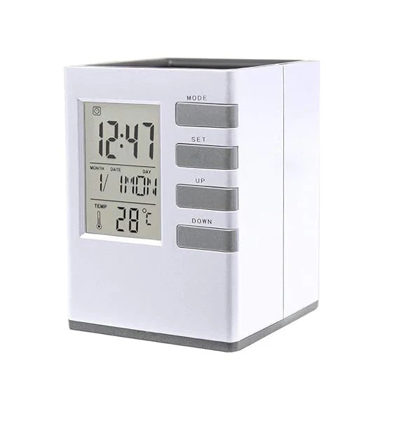 Table Desk Pen Holder Digital Clock for Home and Office Decor, Digital Clock for Study Room