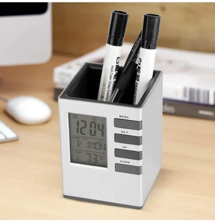Table Desk Pen Holder Digital Clock for Home and Office Decor, Digital Clock for Study Room