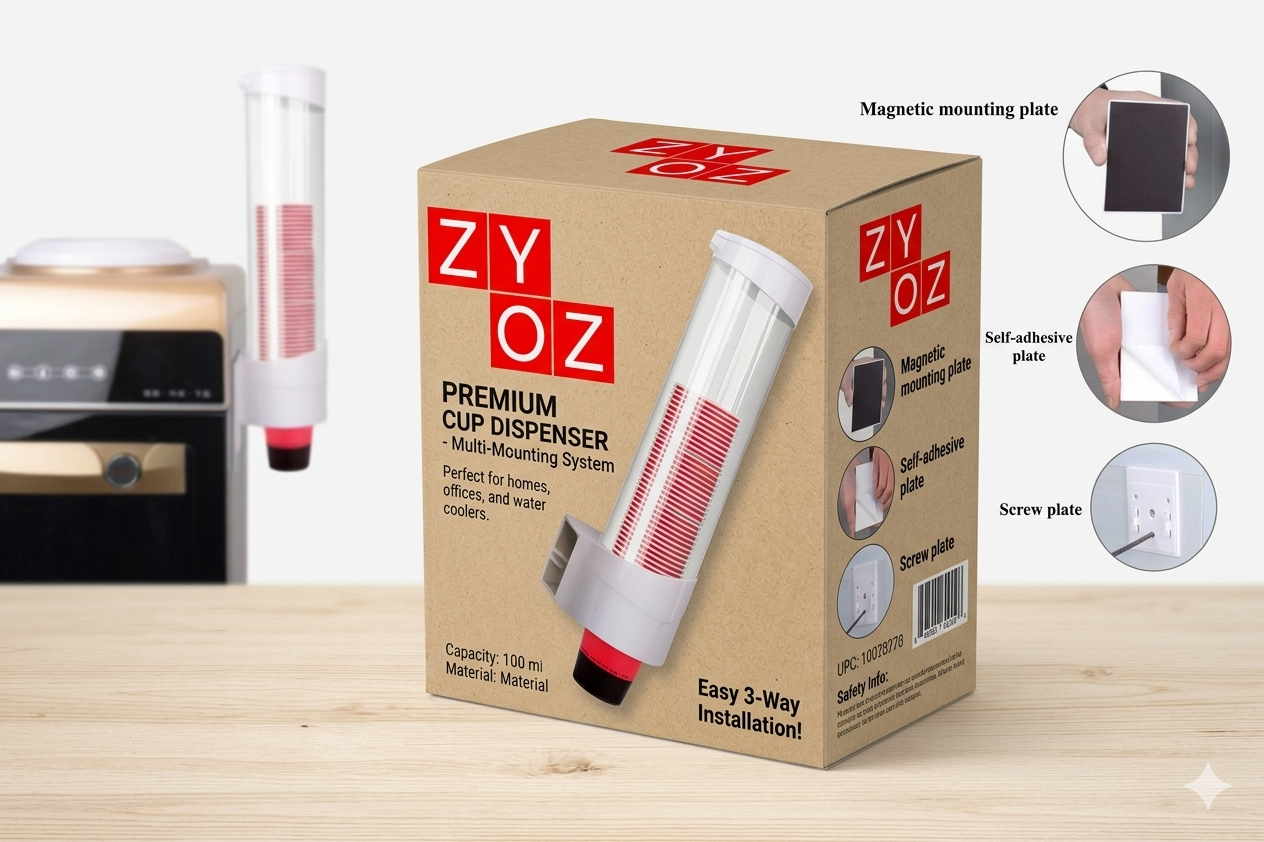 ZYOZ Self Adhesive Paper Cup Glass Dispenser Holder, Wall Mounted Plastic Drinking Water Cup Dispenser, Glass Dispenser Holder, Disposable Cup Holder Organizer