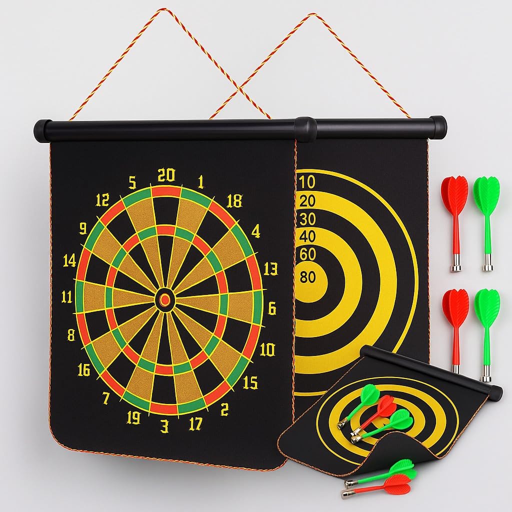 14 Inch Magnetic Dart Board Game – Double Sided Dartboard with Safe Magnetic Darts, Indoor Outdoor Family & Office Game for Boys & Girls, Fun Party Play, Diwali Gift