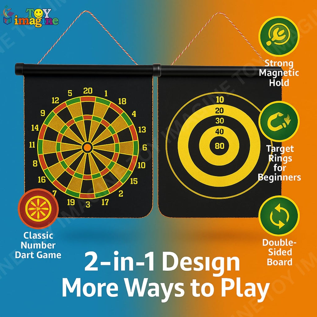 14 Inch Magnetic Dart Board Game – Double Sided Dartboard with Safe Magnetic Darts, Indoor Outdoor Family & Office Game for Boys & Girls, Fun Party Play, Diwali Gift