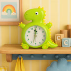 Dinosaur Shape Alarm Clock for Kids | Cute Analog Table Clock with Loud Alarm – Green