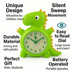 Dinosaur Shape Alarm Clock for Kids | Cute Analog Table Clock with Loud Alarm – Green