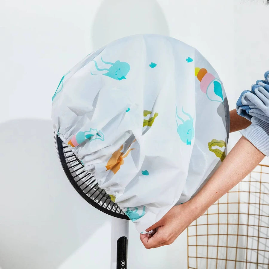 Mockery Standing Round Fan Dust Cover Safety Shield PEVA Fan Protector Washable Foldable Dustproof, Household Waterproof Dust Cover, Electric Fan Cover, Round Shape (45CM, Pattern May Vary)(random colour)