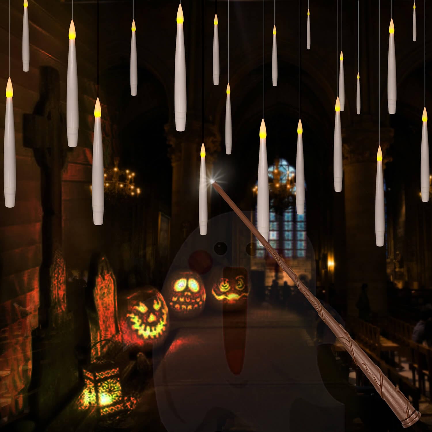 ZYOZ  Flameless Taper Floating Candles with Magic Wand Remote, Flickering Warm Light, Battery Operated Main image