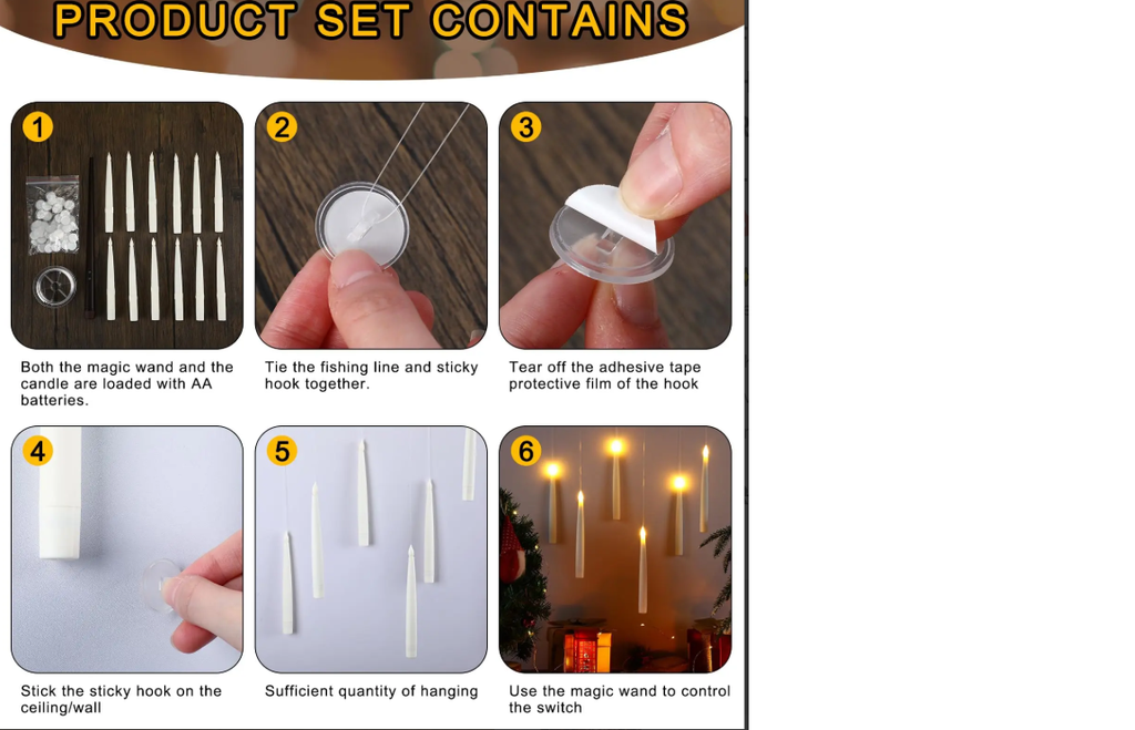 ZYOZ  Flameless Taper Floating Candles with Magic Wand Remote, Flickering Warm Light, Battery Operated