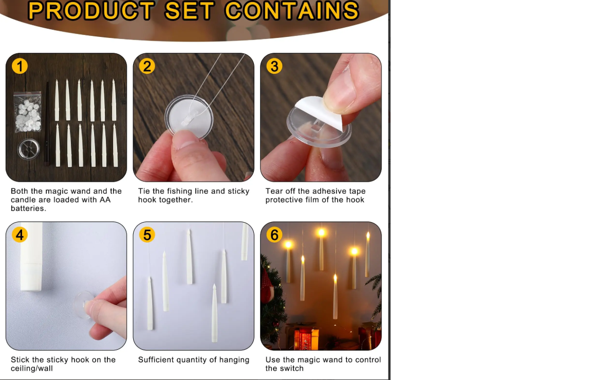 ZYOZ  Flameless Taper Floating Candles with Magic Wand Remote, Flickering Warm Light, Battery Operated