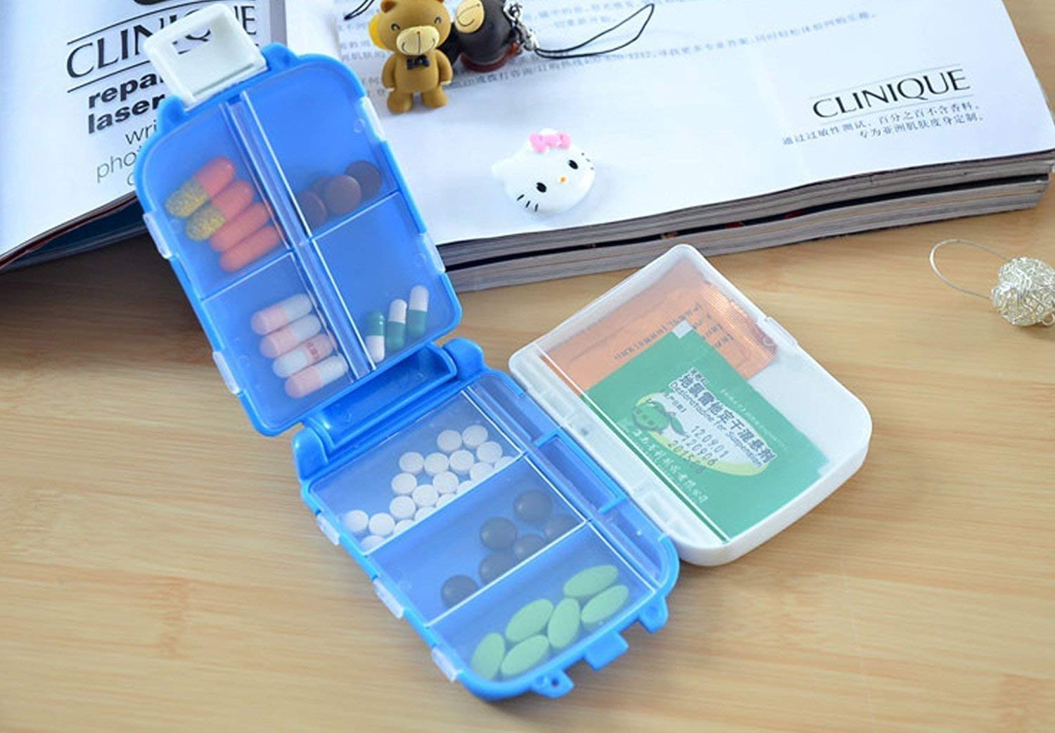 Plastic Rectangular Medicine Box Mini Vitamin Pill Tablet Case Organizer
