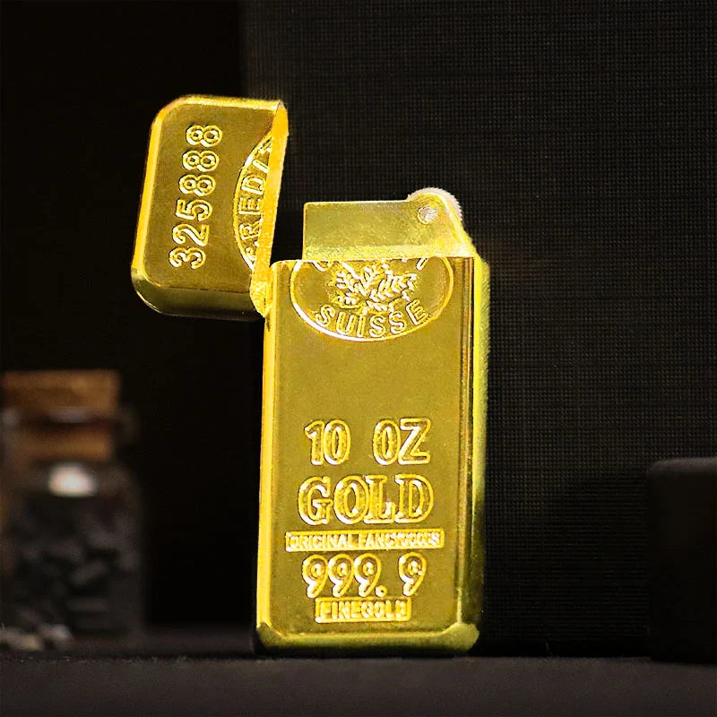 Gold Bar Lighter – 10 oz Bullion-Style Gold-Tone Pocket Lighter