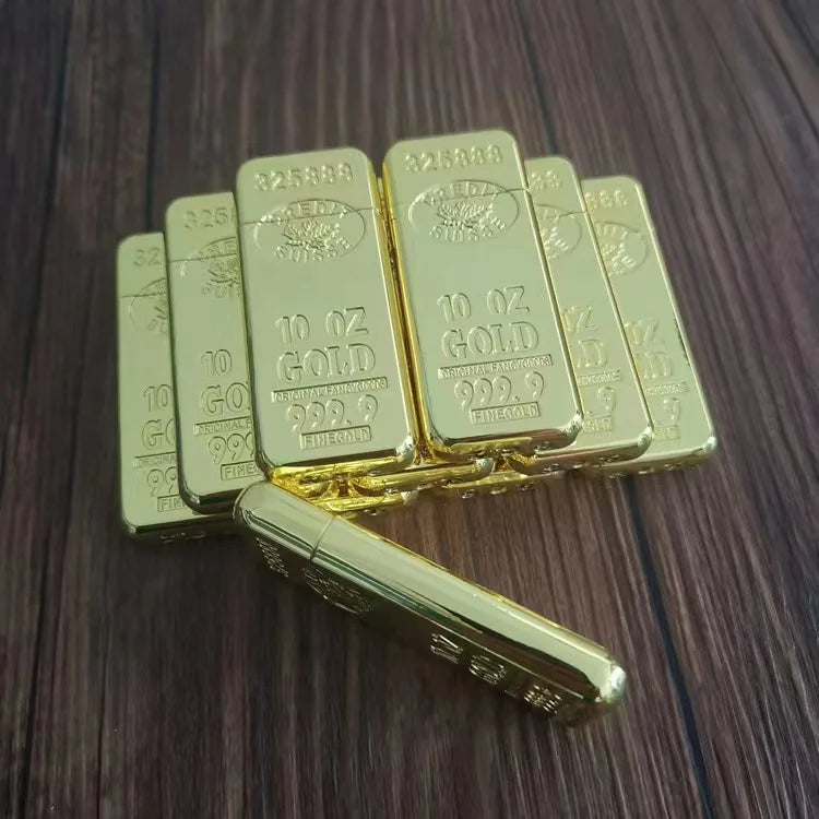 Gold Bar Lighter – 10 oz Bullion-Style Gold-Tone Pocket Lighter