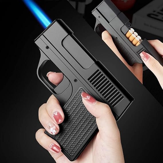 ZYOZ Gun Shape Cigarette Case Lighter – Jet Flame Torch Lighter with Stylish Gun Shape, Portable & Refillable, Unique Gift for Smokers, Compact Cigar and Cigarette Lighter