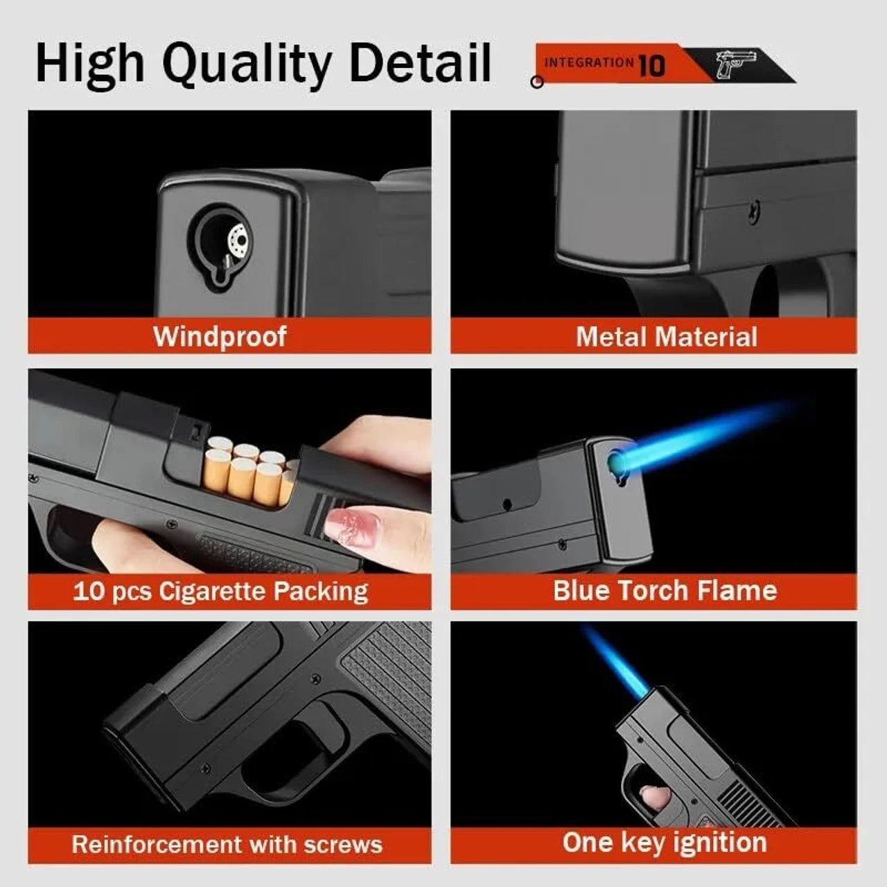 Gun Shape Cigarette Case Lighter – Jet Flame Torch Lighter with Stylish Gun Shape, Portable & Refillable, Unique Gift for Smokers, Compact Cigar and Cigarette Lighter