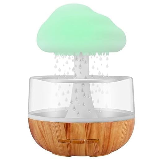 Rain Cloud Humidifier with LED Light & Waterfall Effect | Cute Mushroom Cloud Diffuser for Bedroom, Office, Plants | Aromatherapy, 7 Colors, USB Powered – 1PCS Main image