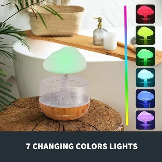 Rain Cloud Humidifier with LED Light & Waterfall Effect | Cute Mushroom Cloud Diffuser for Bedroom, Office, Plants | Aromatherapy, 7 Colors, USB Powered – 1PCS