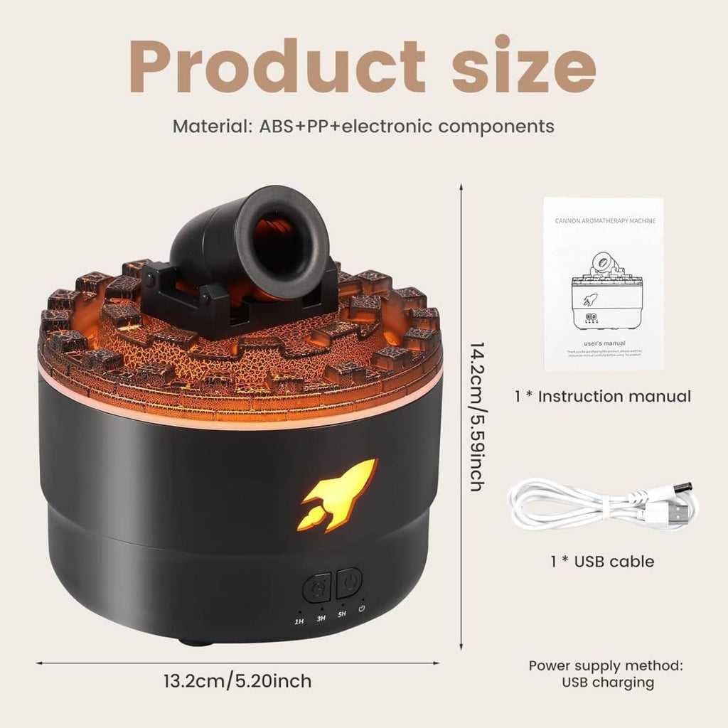 Cannon Blast Aroma Humidifier | Volcanic Crack Turret Aromatherapy Diffuser with 7 Colors LED Light | Silent Cool Mist Essential Oil Diffuser for Home, Bedroom & Office (Multicolor, 300ml)