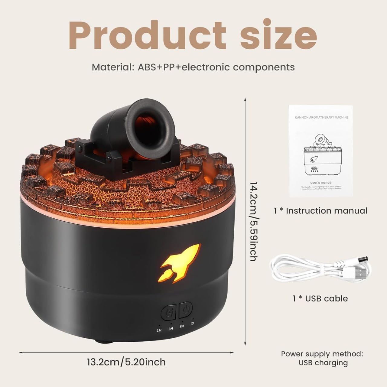 Cannon Blast Aroma Humidifier | Volcanic Crack Turret Aromatherapy Diffuser with 7 Colors LED Light | Silent Cool Mist Essential Oil Diffuser for Home, Bedroom & Office (Multicolor, 300ml)