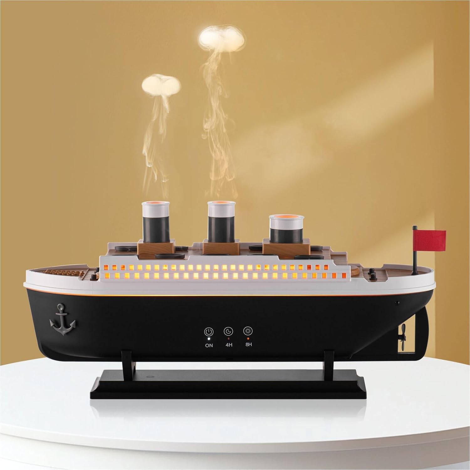 Titanic Humidifier 250ml, Essential Oil Diffuser Cool Mist Ultrasonic Aroma Aromatherapy Diffuser with Remote Control 7 Light 2 Mist Mode Auto Shut-Off for Bedroom Office Hotel(Black White) Main image