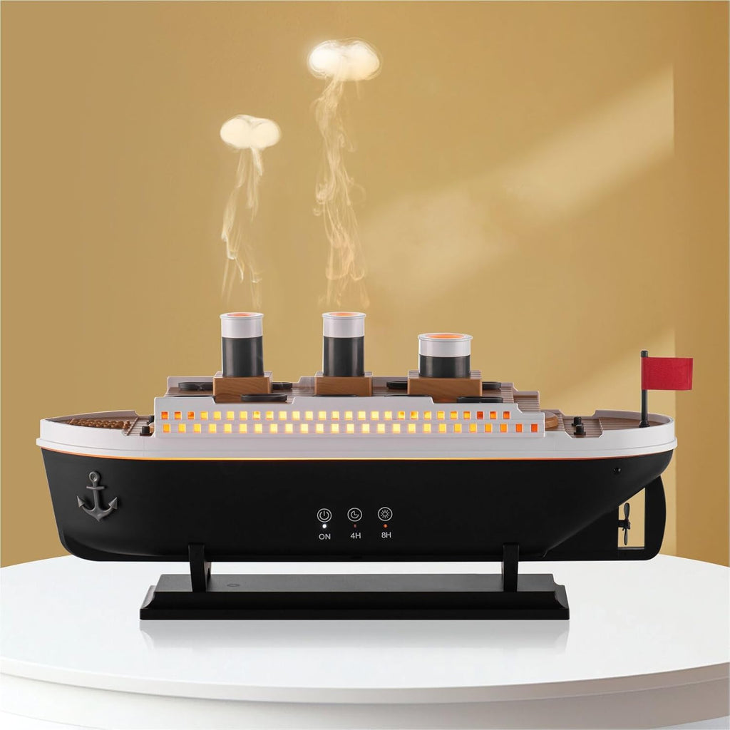 Titanic Humidifier 250ml, Essential Oil Diffuser Cool Mist Ultrasonic Aroma Aromatherapy Diffuser with Remote Control 7 Light 2 Mist Mode Auto Shut-Off for Bedroom Office Hotel(Black White)
