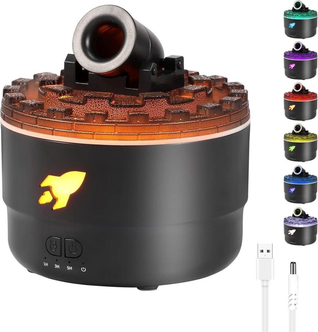 Cannon Blast Aroma Humidifier | Volcanic Crack Turret Aromatherapy Diffuser with 7 Colors LED Light | Silent Cool Mist Essential Oil Diffuser for Home, Bedroom & Office (Multicolor, 300ml)