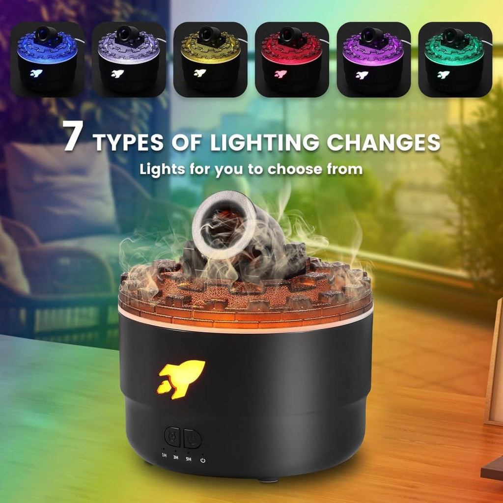 Cannon Blast Aroma Humidifier | Volcanic Crack Turret Aromatherapy Diffuser with 7 Colors LED Light | Silent Cool Mist Essential Oil Diffuser for Home, Bedroom & Office (Multicolor, 300ml)
