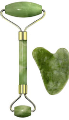 Jade Roller & Gua Sha Facial Massager – Natural Himalayan Stone Face Roller for Skin Care, Anti-Aging, Wrinkle Reduction & Serum Application | Relaxing Face & Neck Massage Tool (Green)