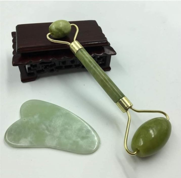 Jade Roller & Gua Sha Facial Massager – Natural Himalayan Stone Face Roller for Skin Care, Anti-Aging, Wrinkle Reduction & Serum Application | Relaxing Face & Neck Massage Tool (Green)