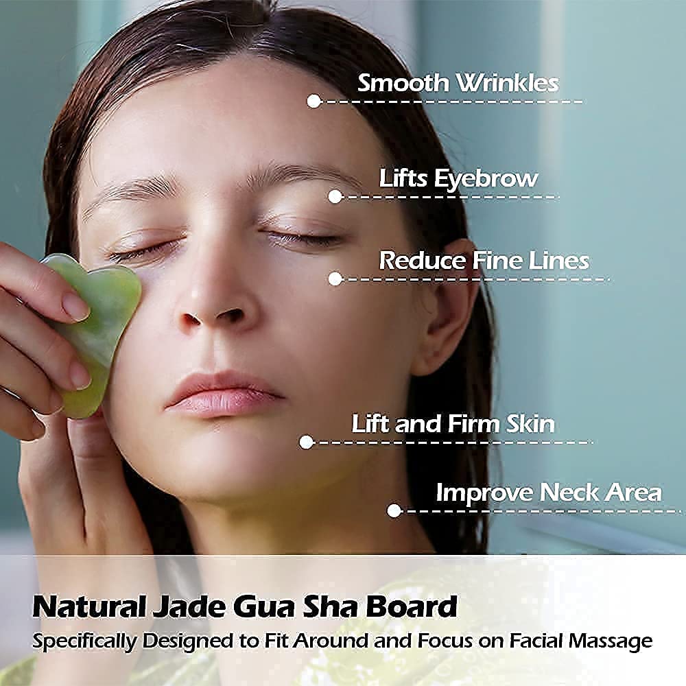 Jade Roller & Gua Sha Facial Massager – Natural Himalayan Stone Face Roller for Skin Care, Anti-Aging, Wrinkle Reduction & Serum Application | Relaxing Face & Neck Massage Tool (Green)