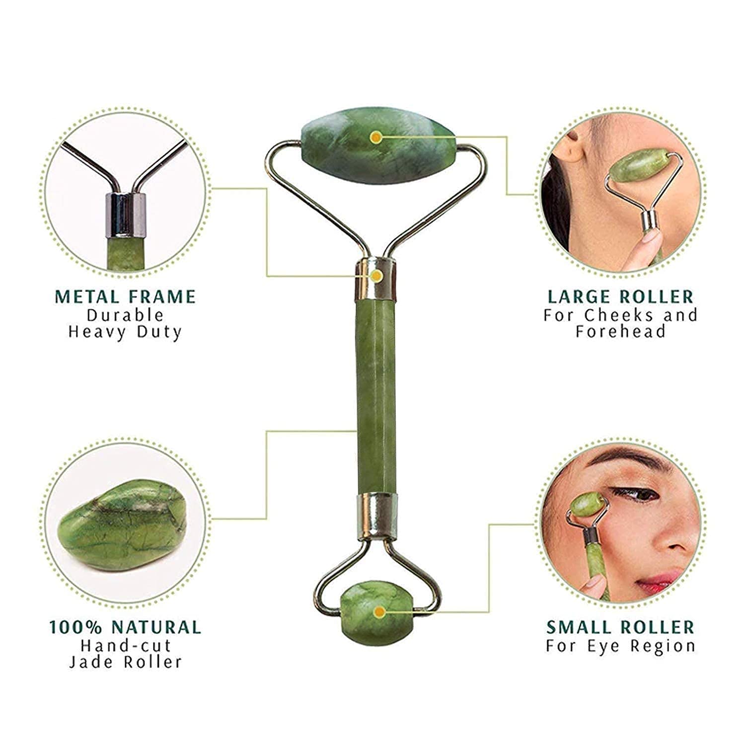 Jade Roller & Gua Sha Facial Massager – Natural Himalayan Stone Face Roller for Skin Care, Anti-Aging, Wrinkle Reduction & Serum Application | Relaxing Face & Neck Massage Tool (Green)