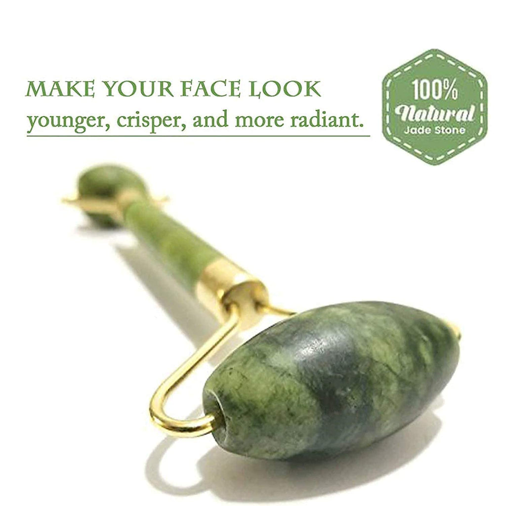 Jade Roller & Gua Sha Facial Massager – Natural Himalayan Stone Face Roller for Skin Care, Anti-Aging, Wrinkle Reduction & Serum Application | Relaxing Face & Neck Massage Tool (Green)