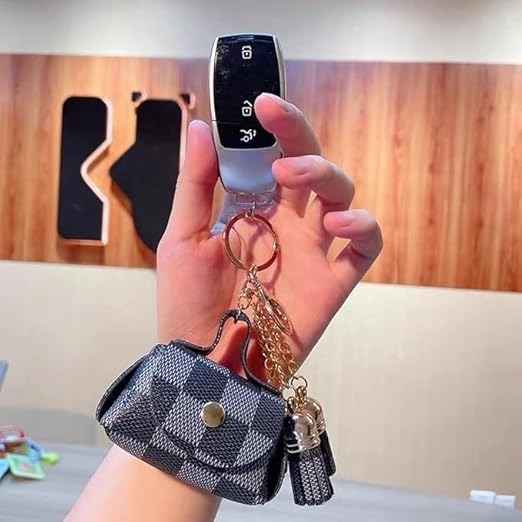ZYOZ Mini Coin Purse Bag Charm  Woven Studded Printed Mini Wallet Keychain Ring Gold Tone Key Holder Snap Closure Coin Pouch Handbag Accessory Gift Women Girls Main image
