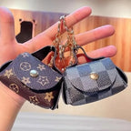 ZYOZ Mini Coin Purse Bag Charm  Woven Studded Printed Mini Wallet Keychain Ring Gold Tone Key Holder Snap Closure Coin Pouch Handbag Accessory Gift Women Girls