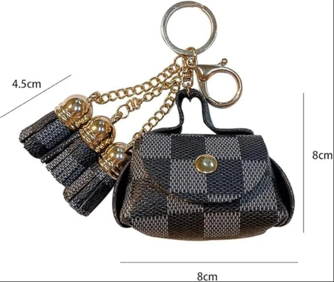 ZYOZ Mini Coin Purse Bag Charm  Woven Studded Printed Mini Wallet Keychain Ring Gold Tone Key Holder Snap Closure Coin Pouch Handbag Accessory Gift Women Girls