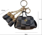 ZYOZ Mini Coin Purse Bag Charm  Woven Studded Printed Mini Wallet Keychain Ring Gold Tone Key Holder Snap Closure Coin Pouch Handbag Accessory Gift Women Girls
