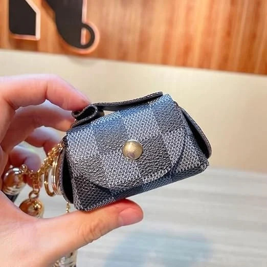 ZYOZ Mini Coin Purse Bag Charm  Woven Studded Printed Mini Wallet Keychain Ring Gold Tone Key Holder Snap Closure Coin Pouch Handbag Accessory Gift Women Girls