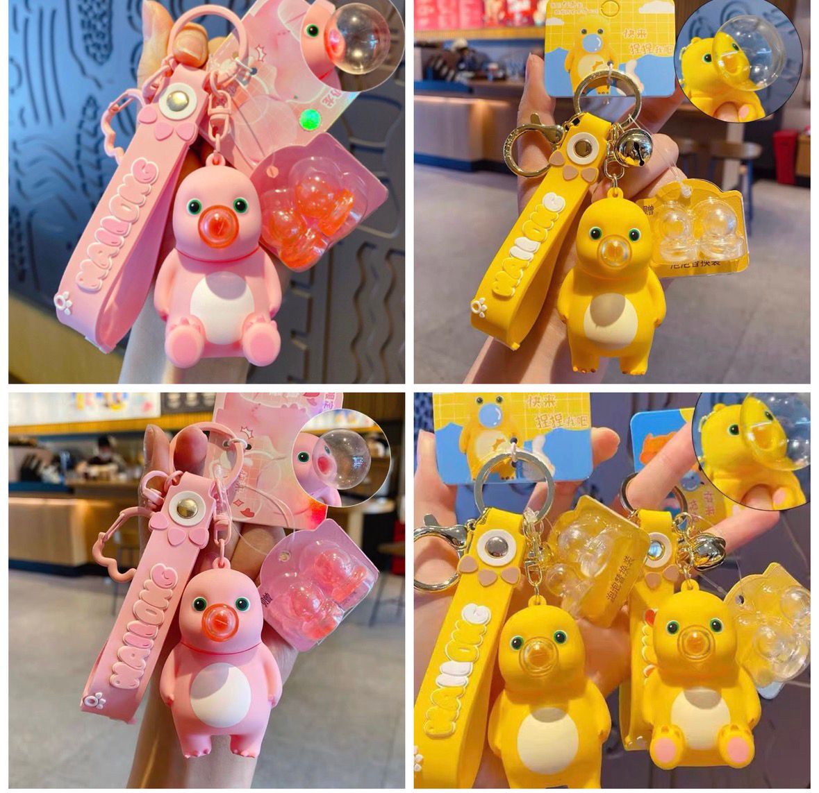 Stress relieving Bubble Blowing Milk Dragon Pink Keychain Cute and Exquisite Doll for Women and Men Stress relieving Toy Bag Pendant Main image