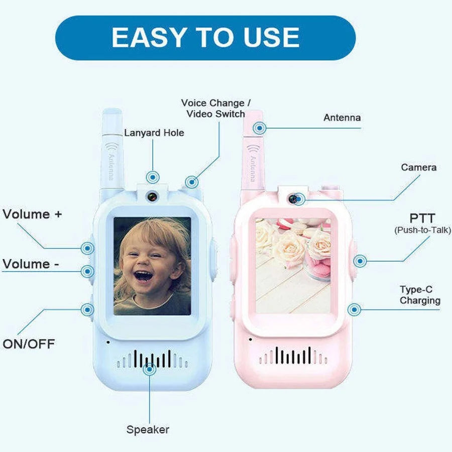 Kids Walkie Talkies with Screen Display – Long Range Two Way Radios with Voice Effects & One-on-One Pairing | Fun Communication Toy Gift for Boys & Girls Ages 3–12 Multicolor Pack of 2