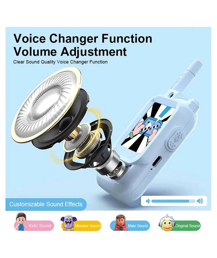 Kids Walkie Talkies with Screen Display – Long Range Two Way Radios with Voice Effects & One-on-One Pairing | Fun Communication Toy Gift for Boys & Girls Ages 3–12 Multicolor Pack of 2