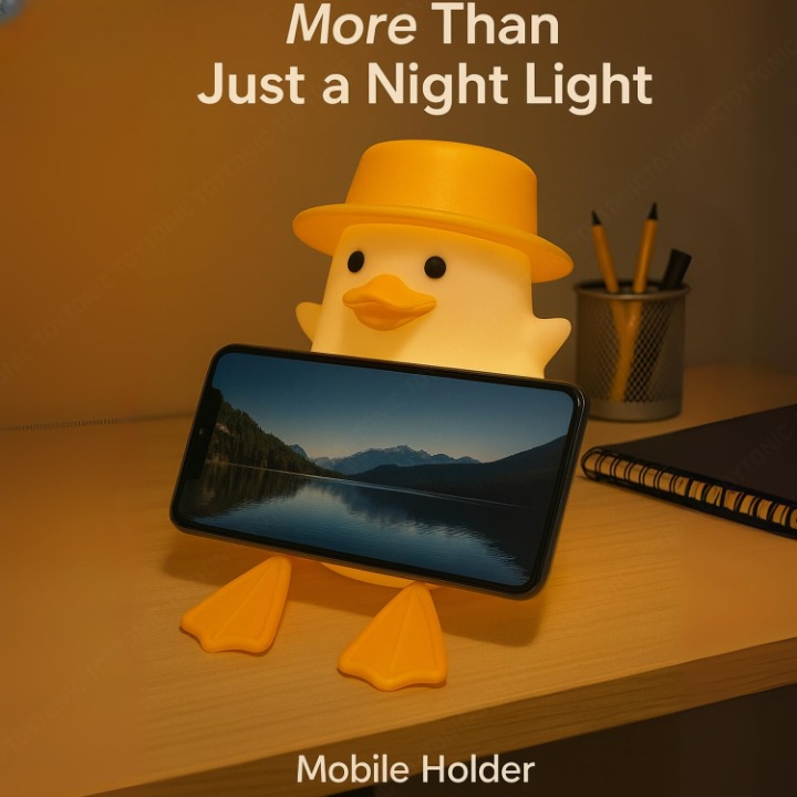 ZYOZ Silicone Duck Night Lamp Soft LED Bedside Light with Touch Control & 7-Color Changing, USB Rechargeable Nursery Lamp for Kids Bedroom, Cute Animal Shape Baby Nightlight & Gift, Mobile Holder